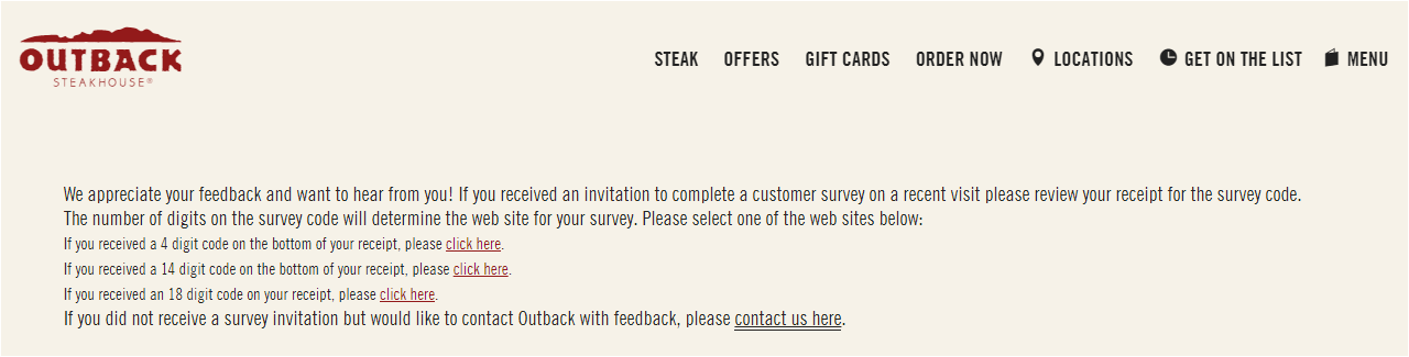 Outback Steakhouse Survey
