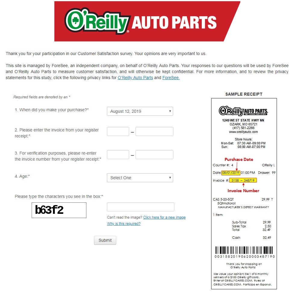 O’Reilly Auto Parts Survey