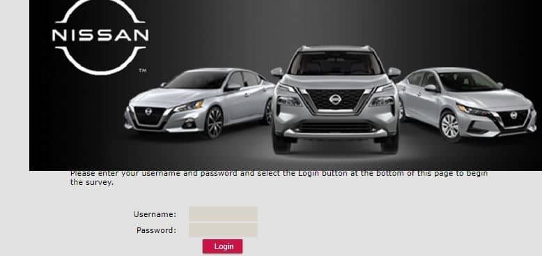 Nissan Survey login page