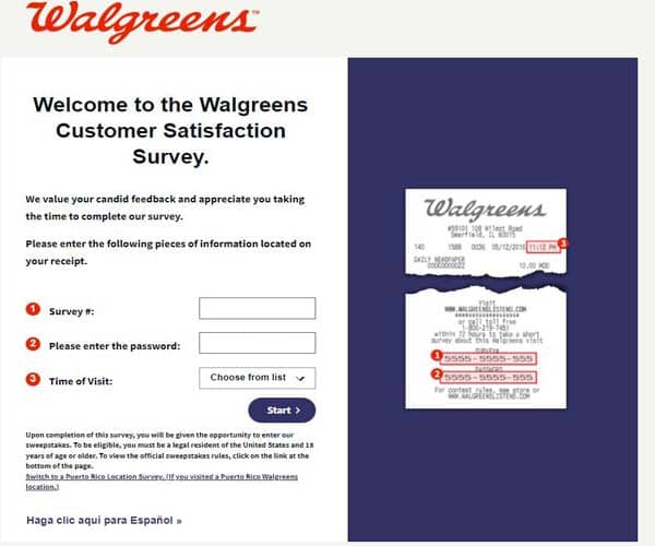 Walgreens Survey Webpage